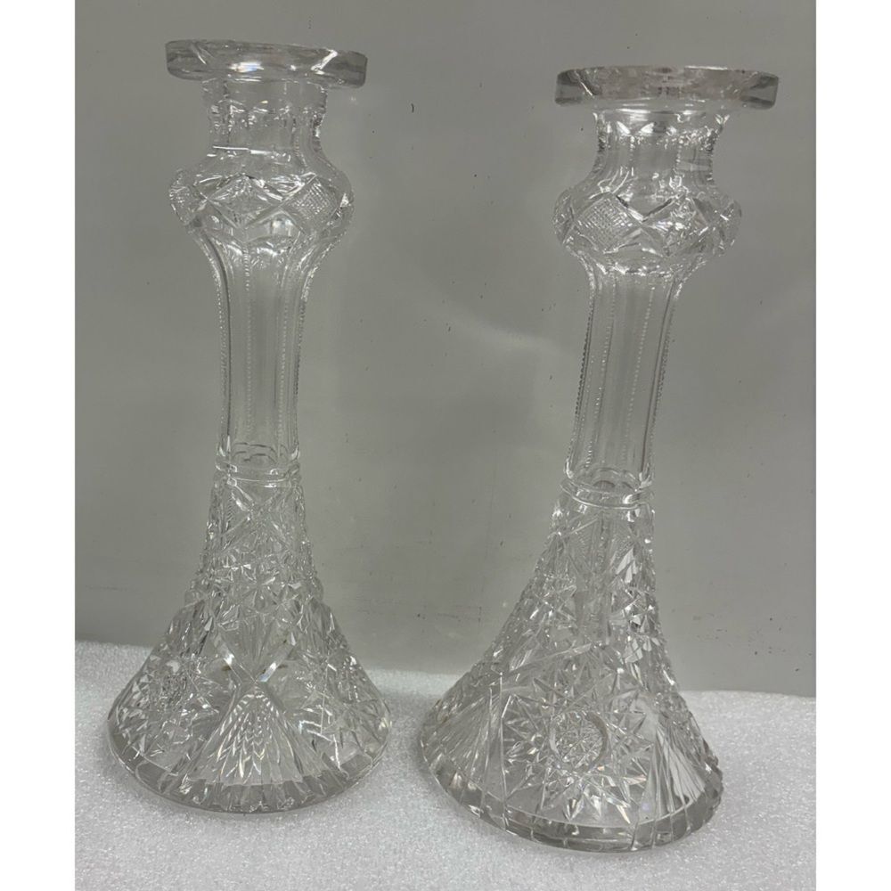 Vintage Rare American Brilliant Period Handcut Crystal Candle Holders / Vases